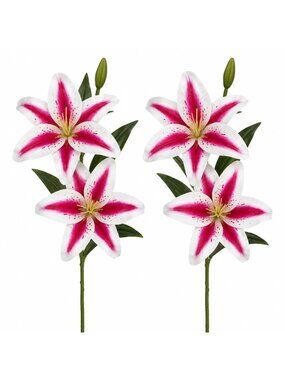 Real Touch Pink Stargazer Lily Stems Set of 2, Artificial Stargazer Lilies, Faux